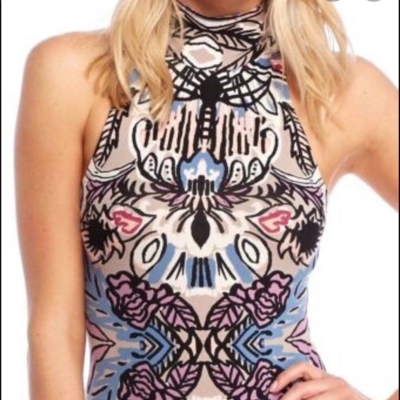 Free People Tucker sleeveless, mock neck, print Bodysuit Top - Picture 16 of 16